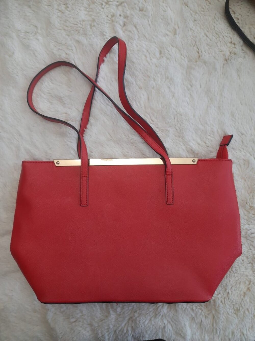 ALDO Red Saffiano Leather Tote Shoulder Bag Gold Hardware - Excellent